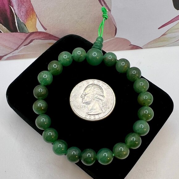 Nephrite Jade Bead Stretch Bracelet - Picture 3 of 4
